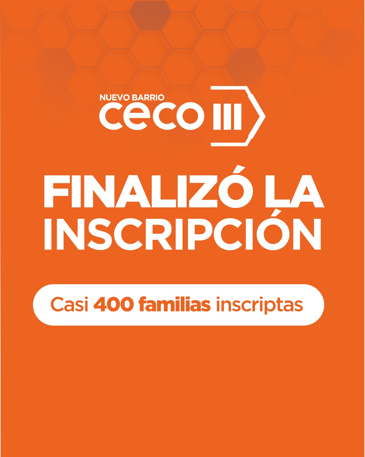 Finalizó la inscripcion para el Barrio CECO III
